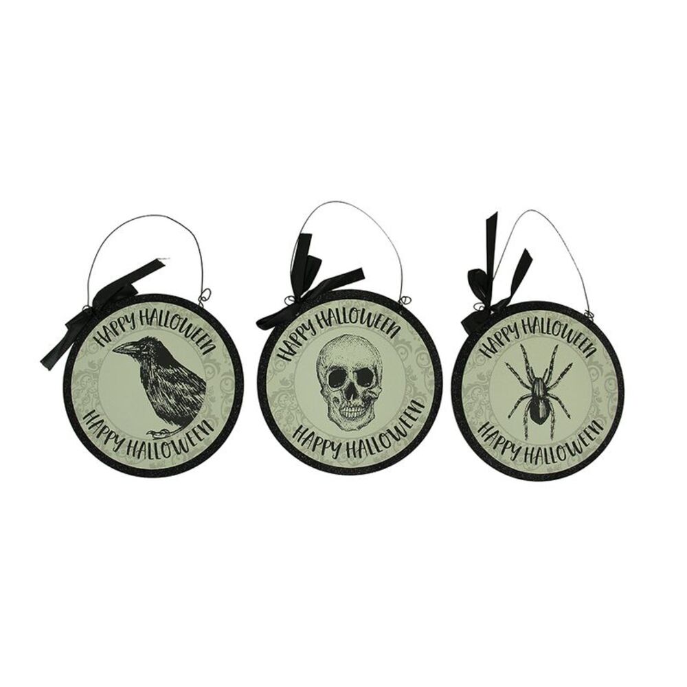 3 Piece Set of Vintage Gothic Happy Halloween Wall Hangings 9.5 inch